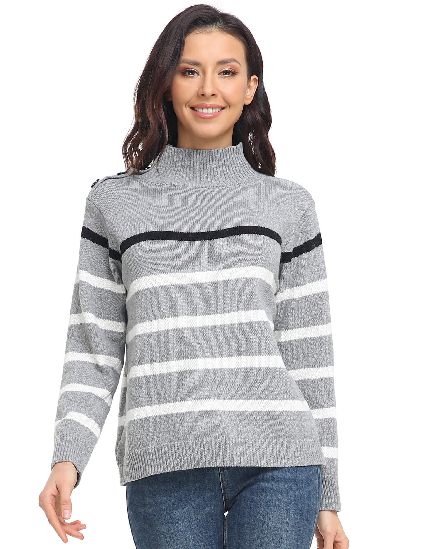 Sweaters Striped High Neck Pullover Sweater - LuckyFash™