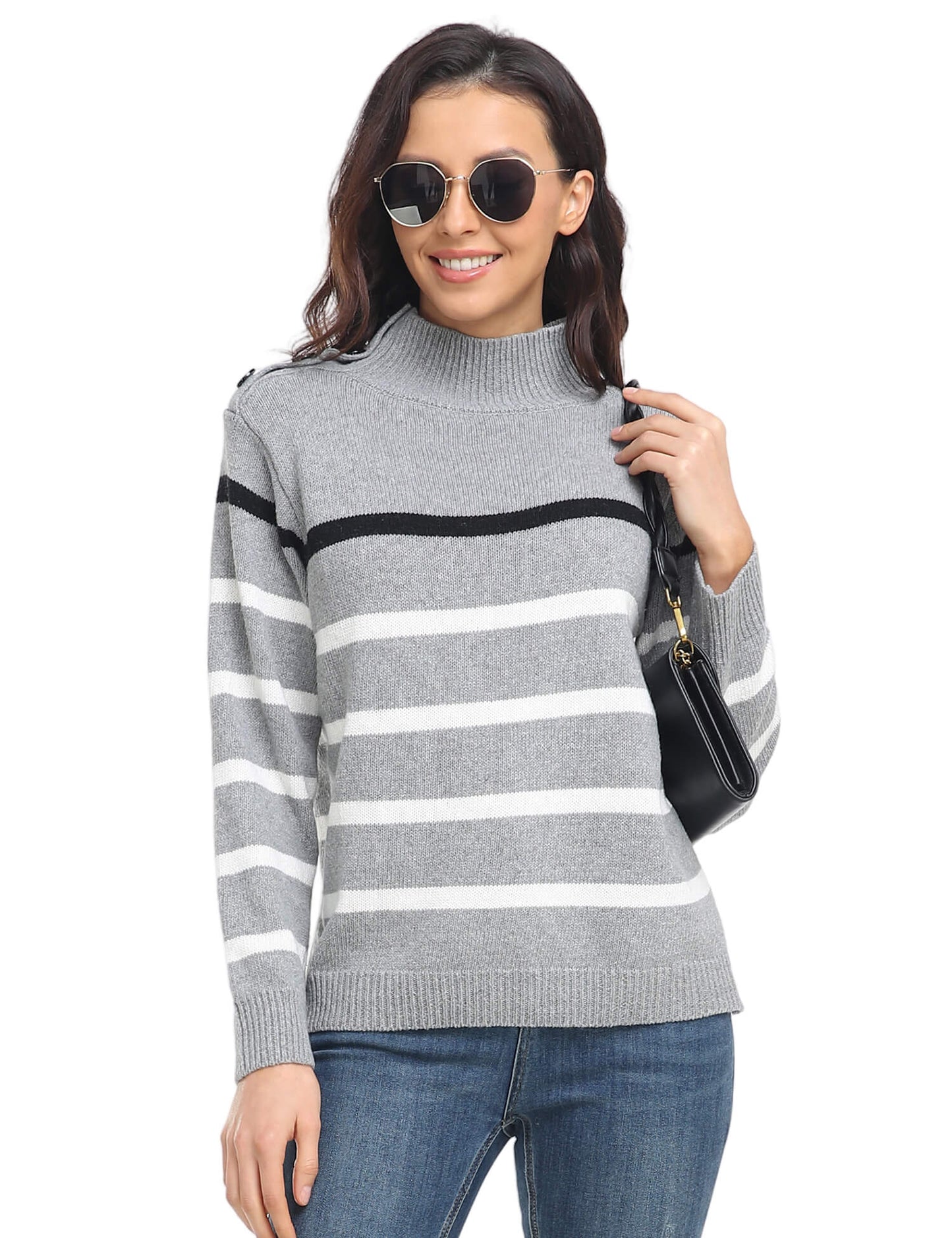Sweaters Striped High Neck Pullover Sweater - LuckyFash™