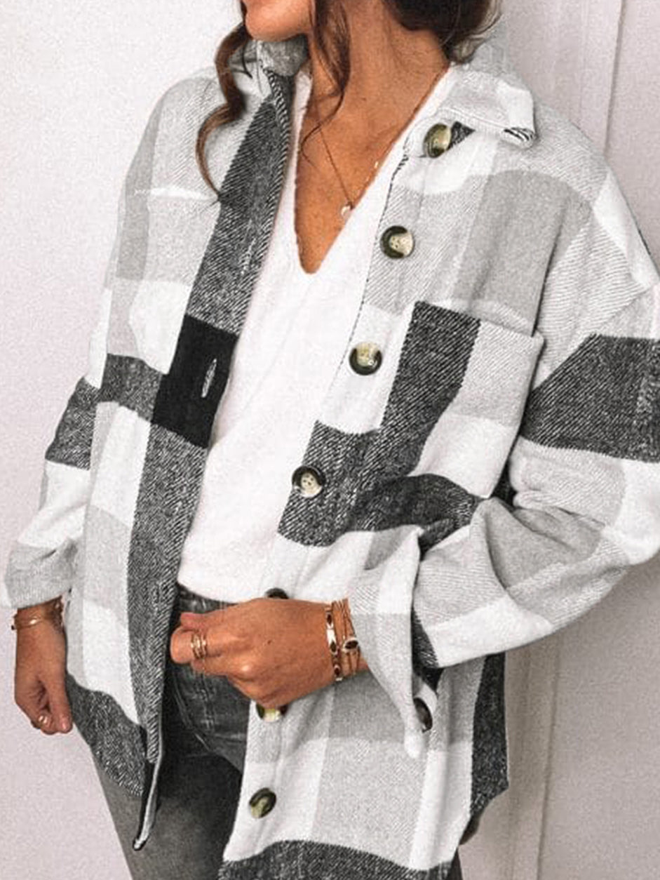Women's Coats Plaid Pocket Button Long Sleeve Shirt Coat - LuckyFash™