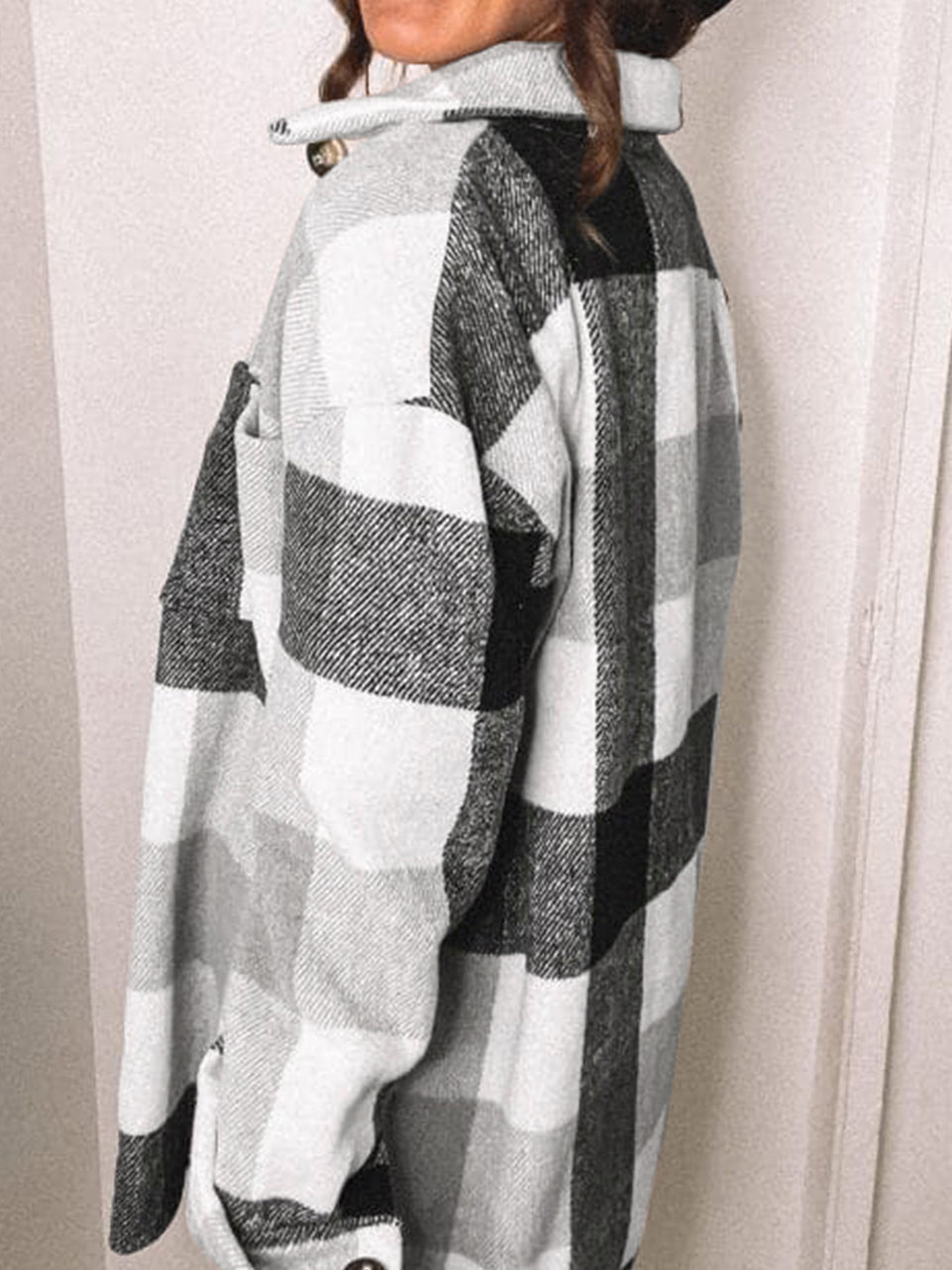 Women's Coats Plaid Pocket Button Long Sleeve Shirt Coat - LuckyFash™