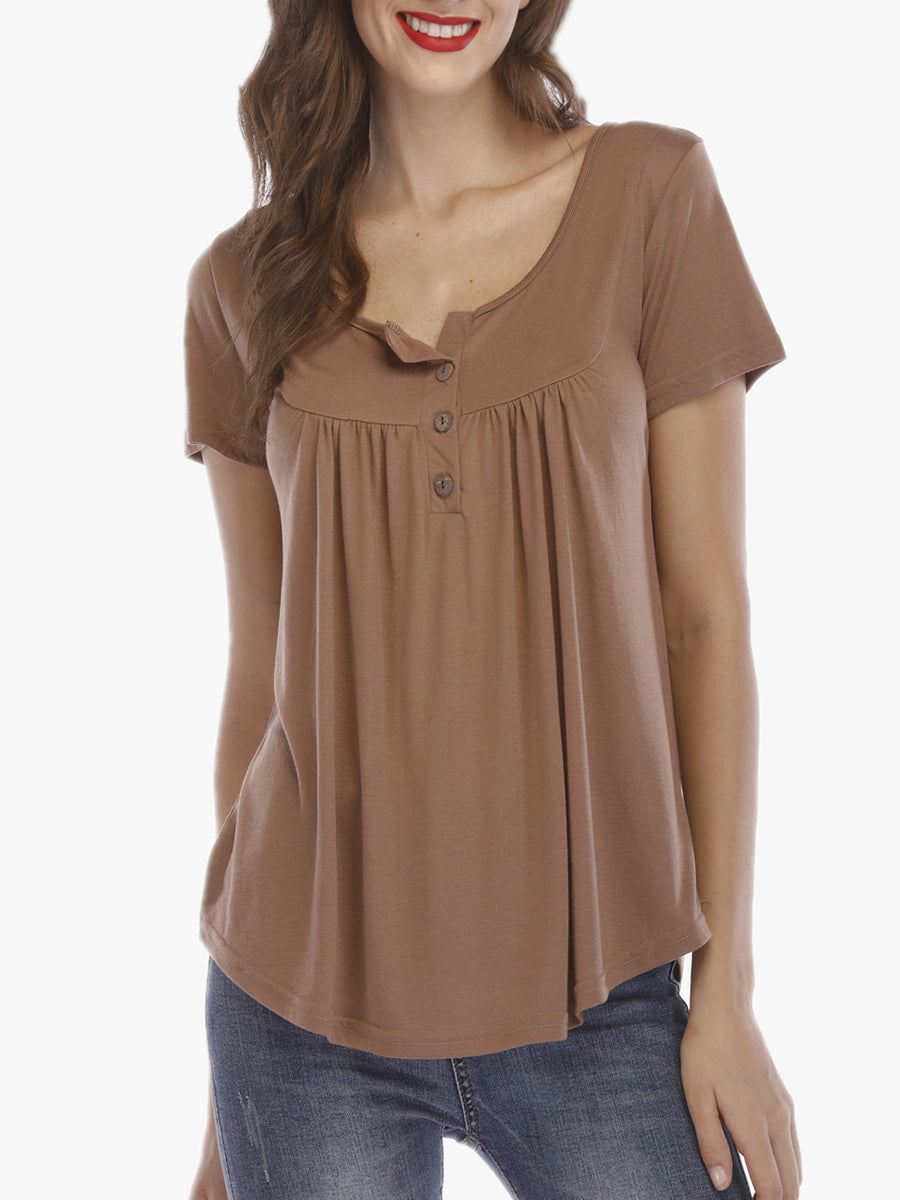 T-Shirts Trade Pleated Button Loose Short-Sleeved T-Shirt - LuckyFash™