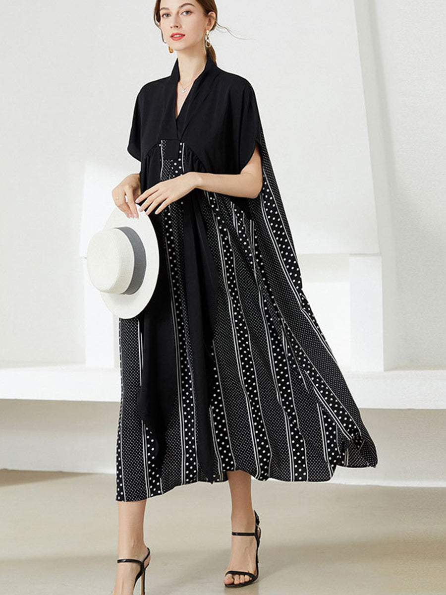 Dresses Reducing Age Lace Up Patchwork Midi Dress - LuckyFash™