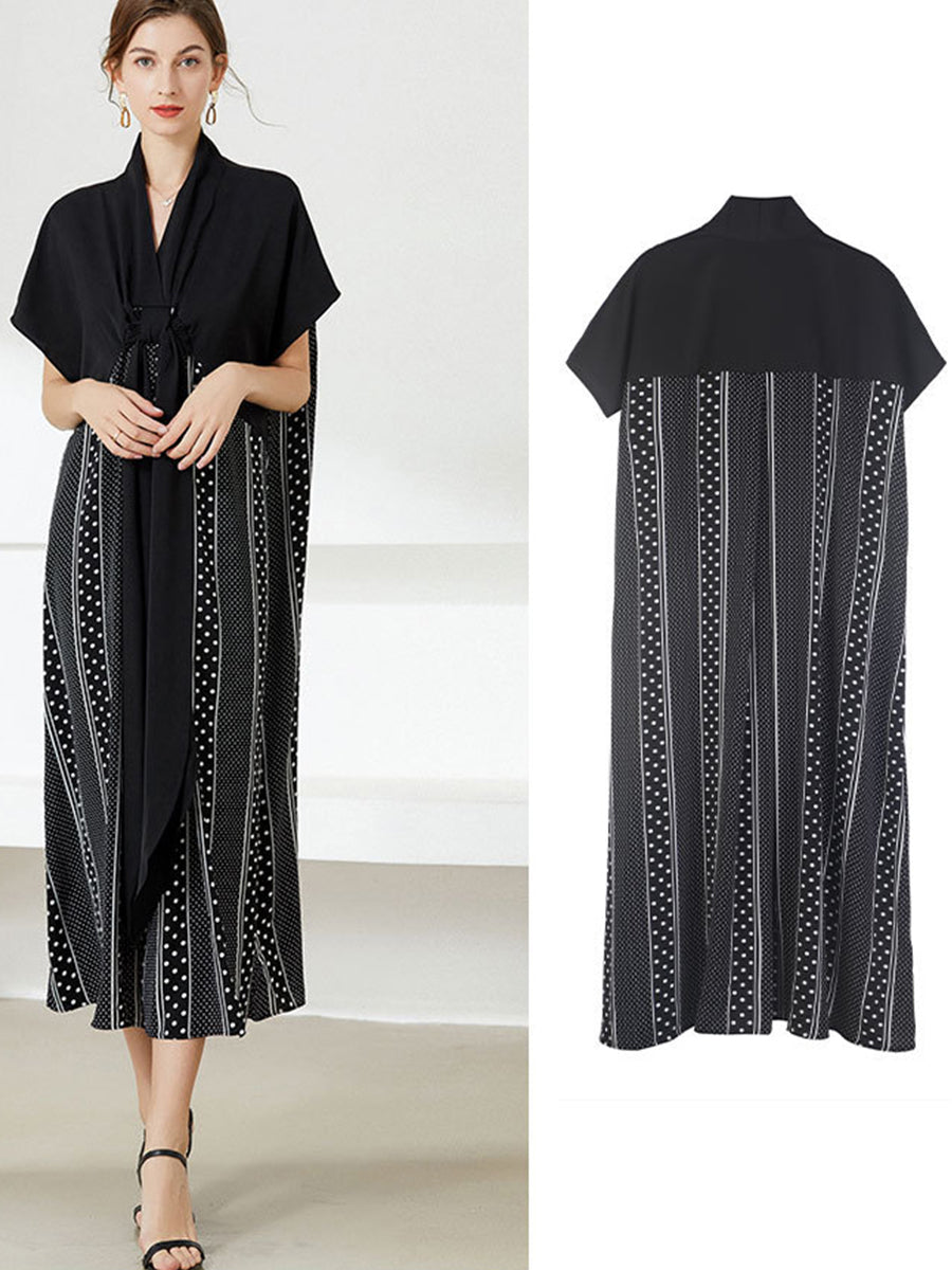 Dresses Reducing Age Lace Up Patchwork Midi Dress - LuckyFash™