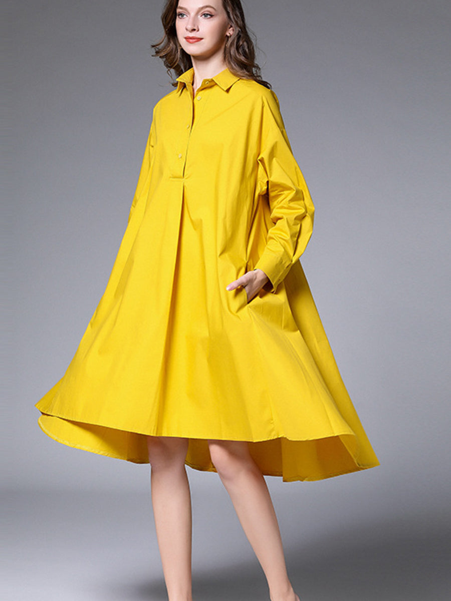 Women’s Dresses Plus Size Loose Lapel Collar Long Sleeve Mini Dress - LuckyFash™