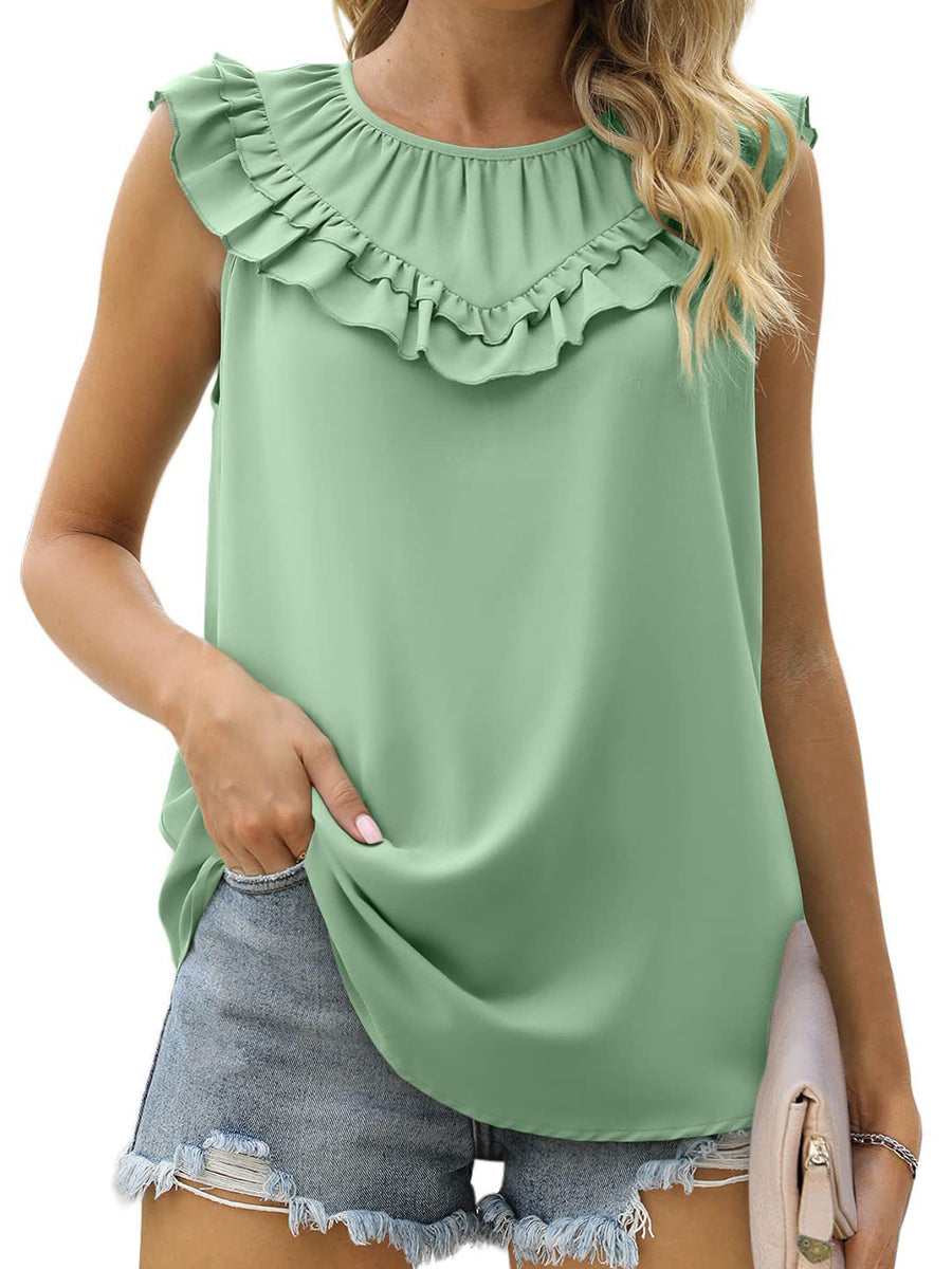 Tank Tops Pleated Chiffon Solid Sleeveless Tank Top - LuckyFash™