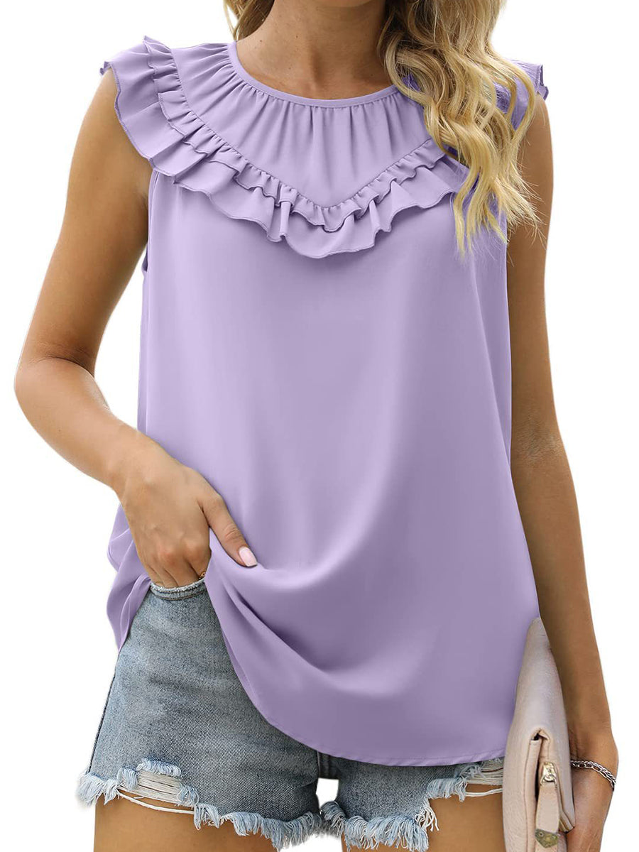 Tank Tops Pleated Chiffon Solid Sleeveless Tank Top - LuckyFash™