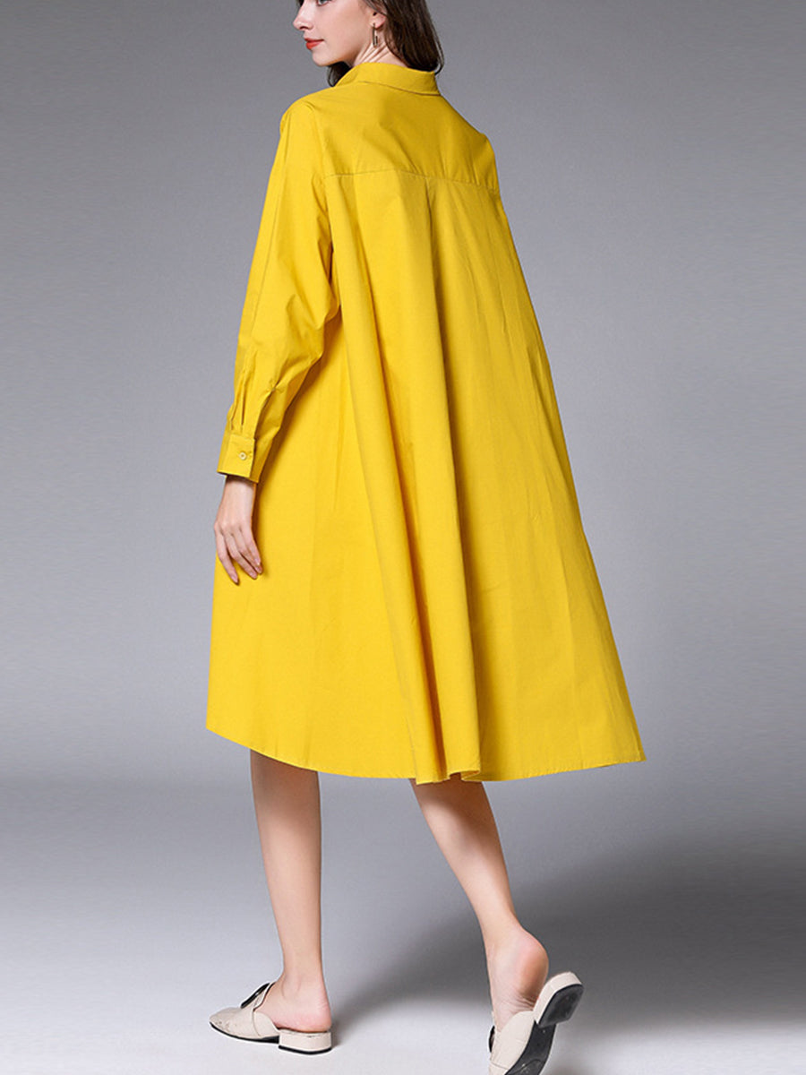 Women’s Dresses Plus Size Loose Lapel Collar Long Sleeve Mini Dress - LuckyFash™