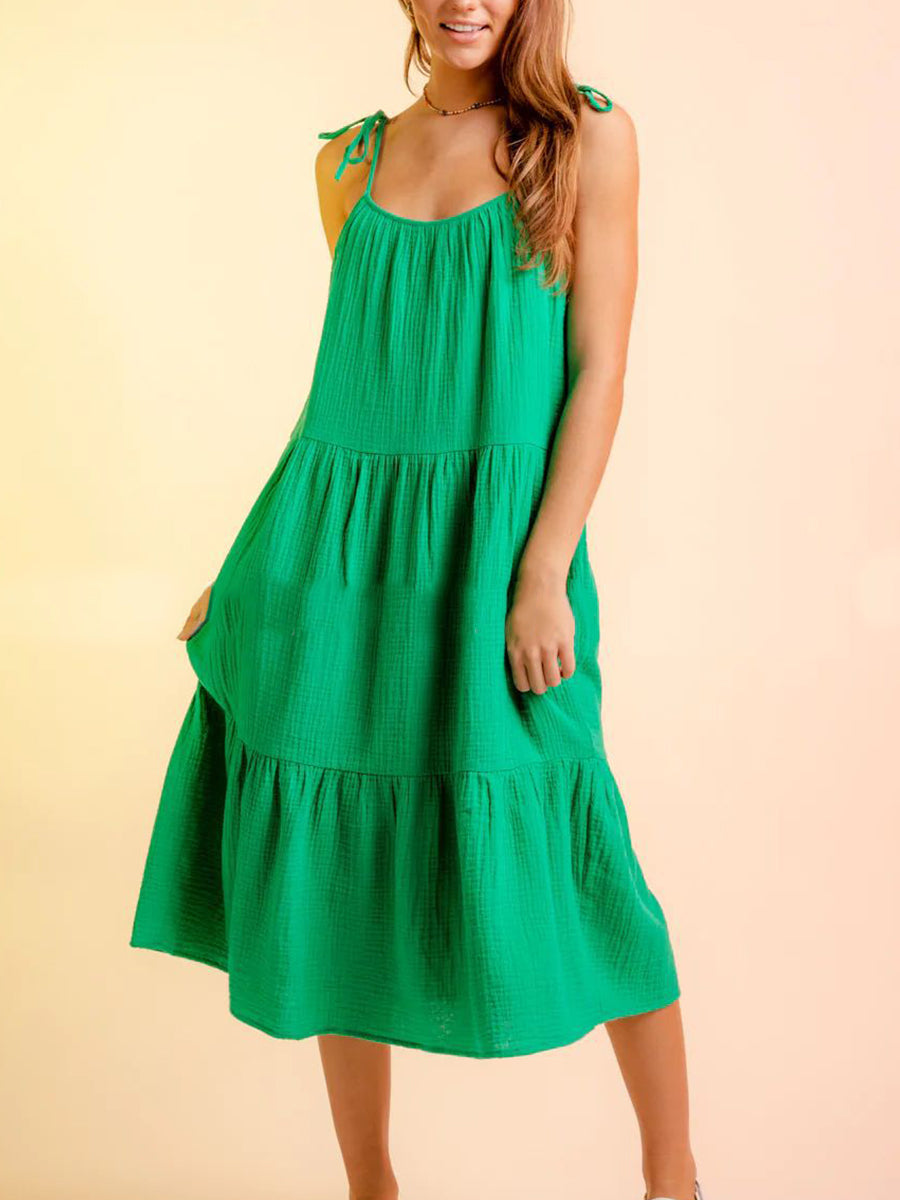 Women’s Dresses Candy Solid Color Stitching Sling Midi Dress - LuckyFash™