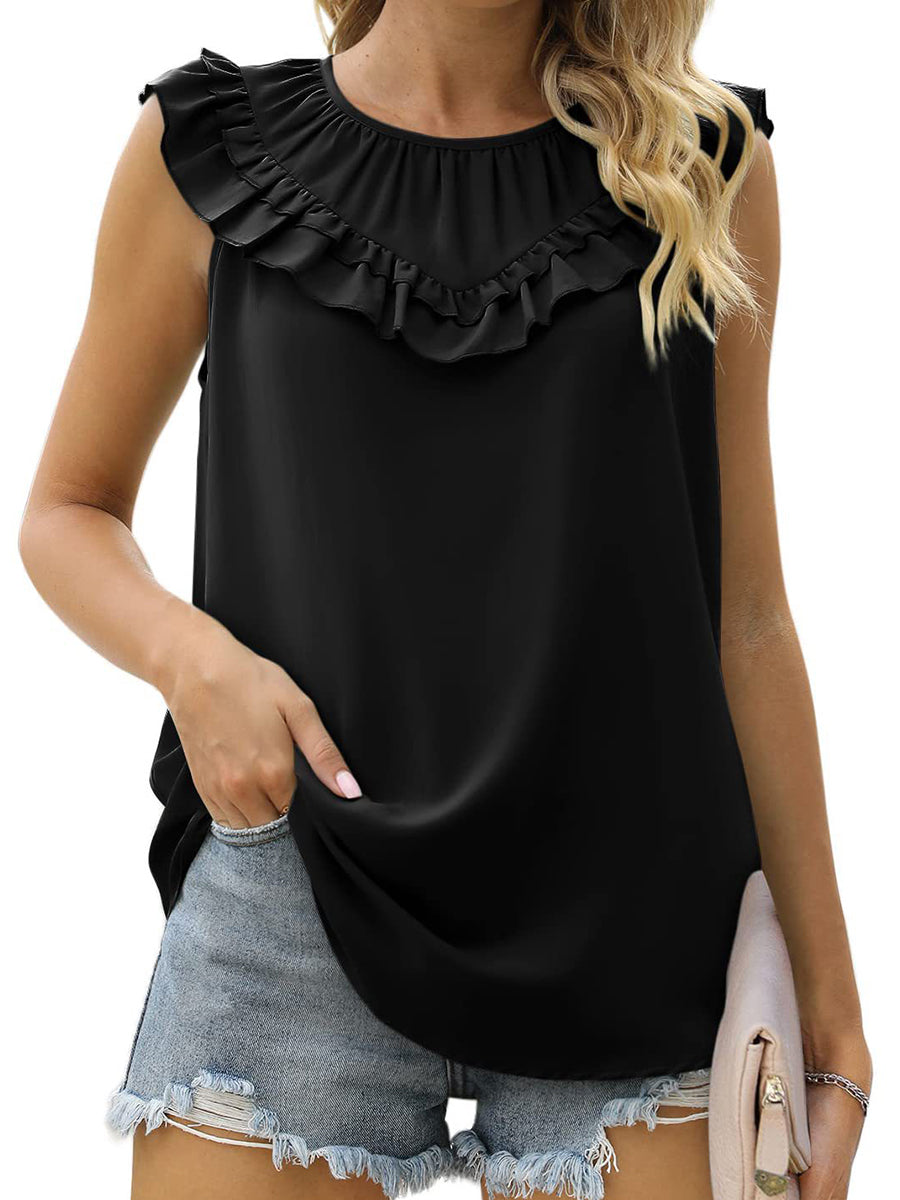 Tank Tops Pleated Chiffon Solid Sleeveless Tank Top - LuckyFash™