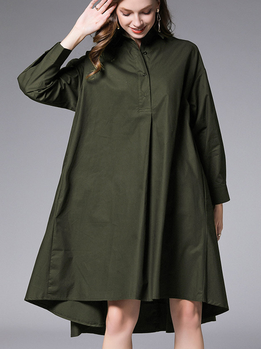 Women’s Dresses Plus Size Loose Lapel Collar Long Sleeve Mini Dress - LuckyFash™