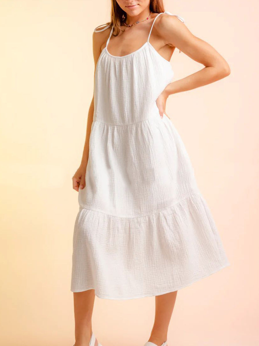 Women’s Dresses Candy Solid Color Stitching Sling Midi Dress - LuckyFash™