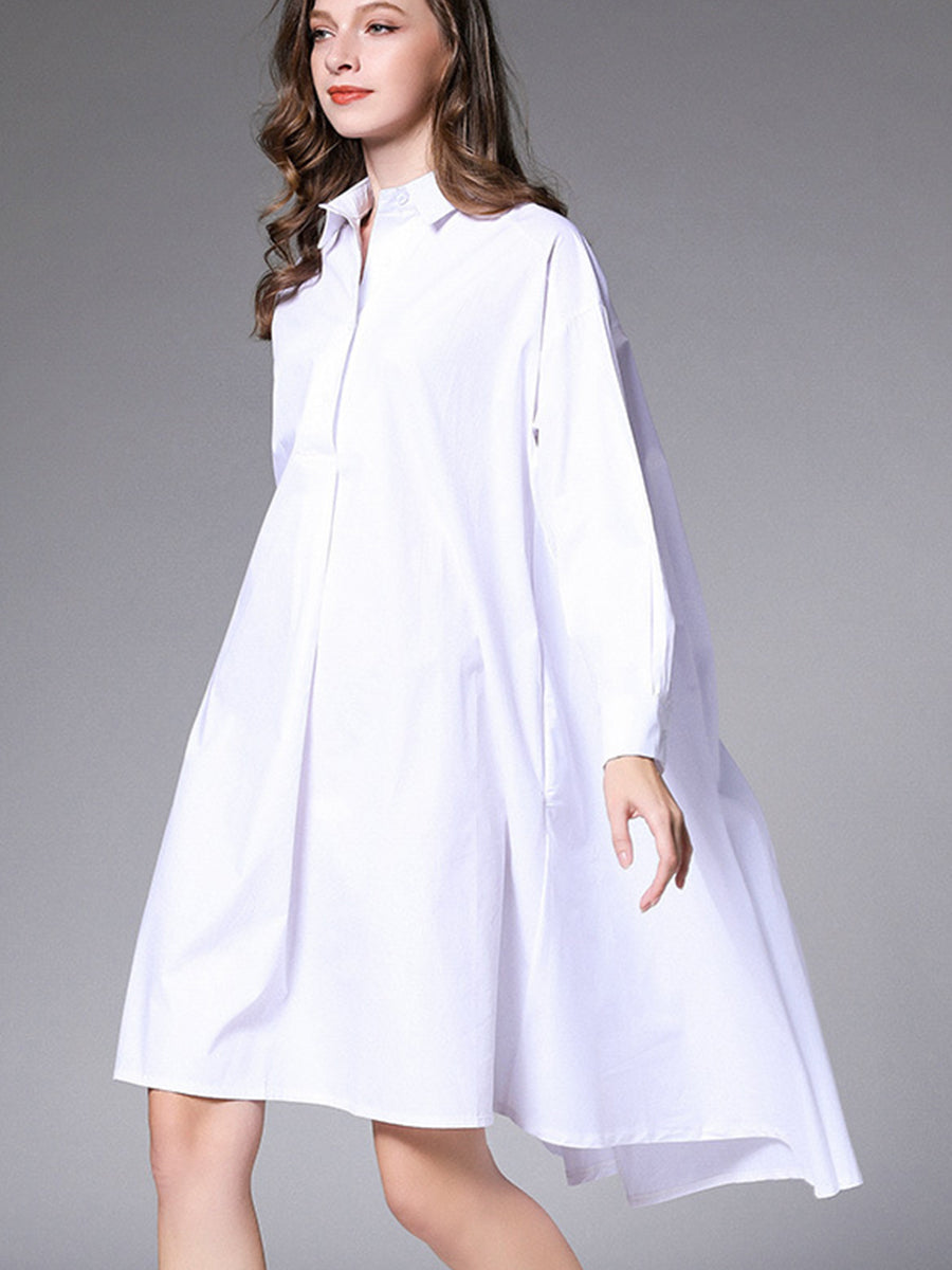 Women’s Dresses Plus Size Loose Lapel Collar Long Sleeve Mini Dress - LuckyFash™