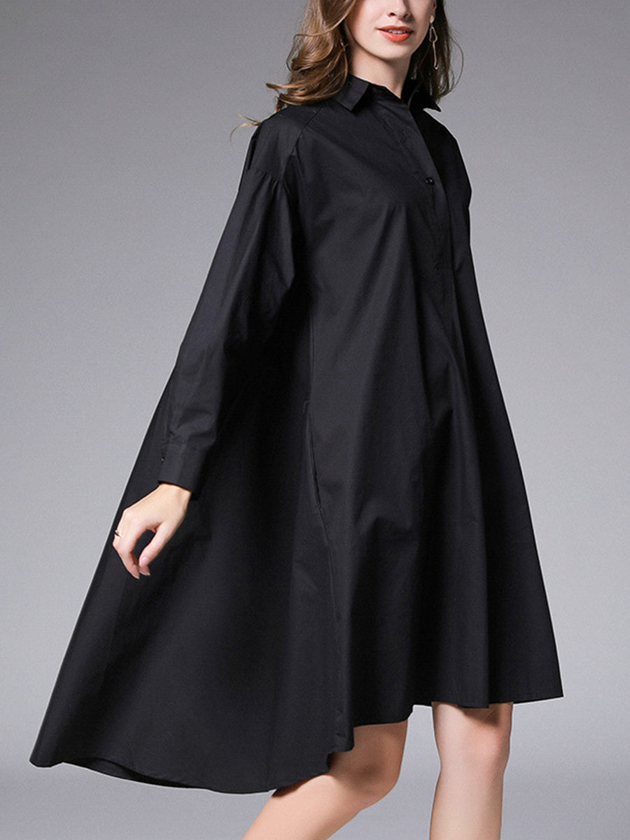 Women’s Dresses Plus Size Loose Lapel Collar Long Sleeve Mini Dress - LuckyFash™