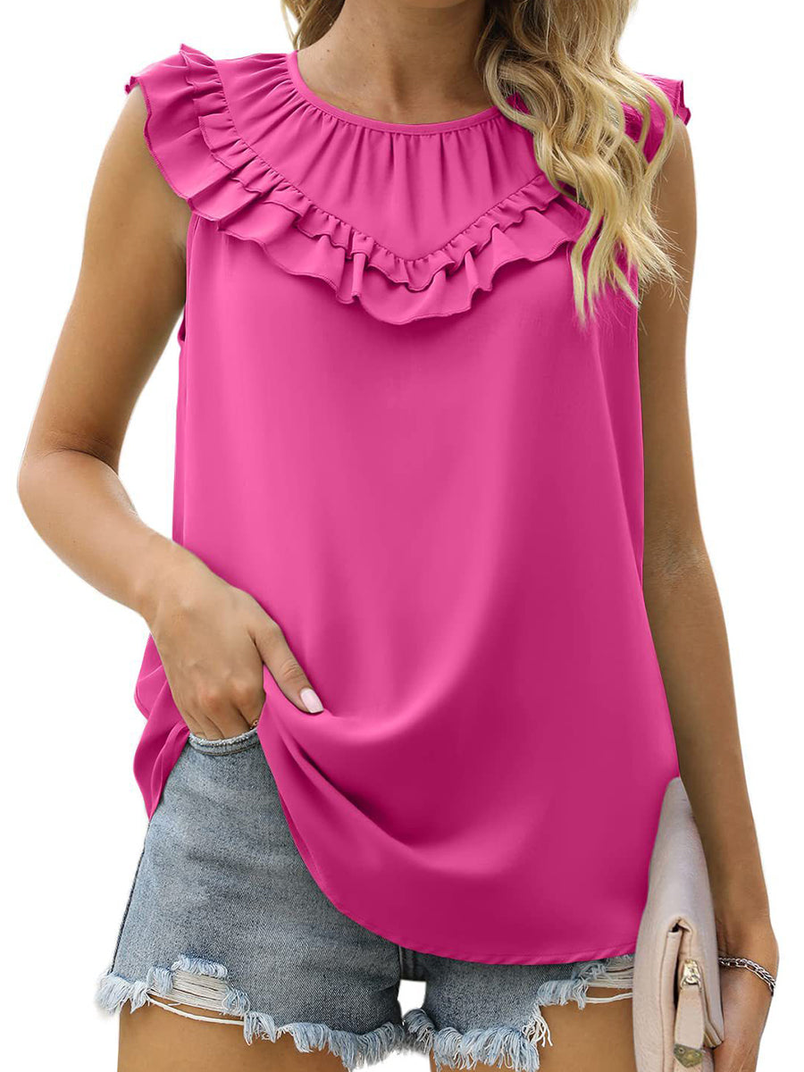 Tank Tops Pleated Chiffon Solid Sleeveless Tank Top - LuckyFash™