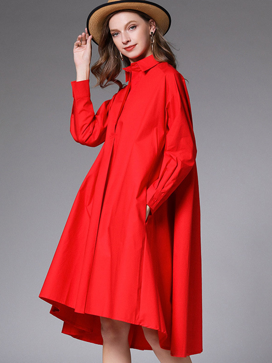 Women’s Dresses Plus Size Loose Lapel Collar Long Sleeve Mini Dress - LuckyFash™