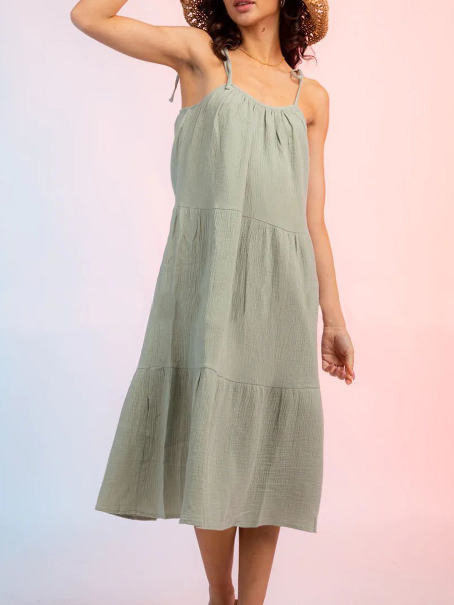 Women’s Dresses Candy Solid Color Stitching Sling Midi Dress - LuckyFash™