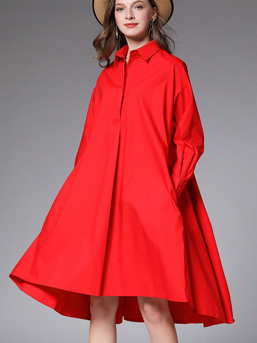 Women’s Dresses Plus Size Loose Lapel Collar Long Sleeve Mini Dress - LuckyFash™