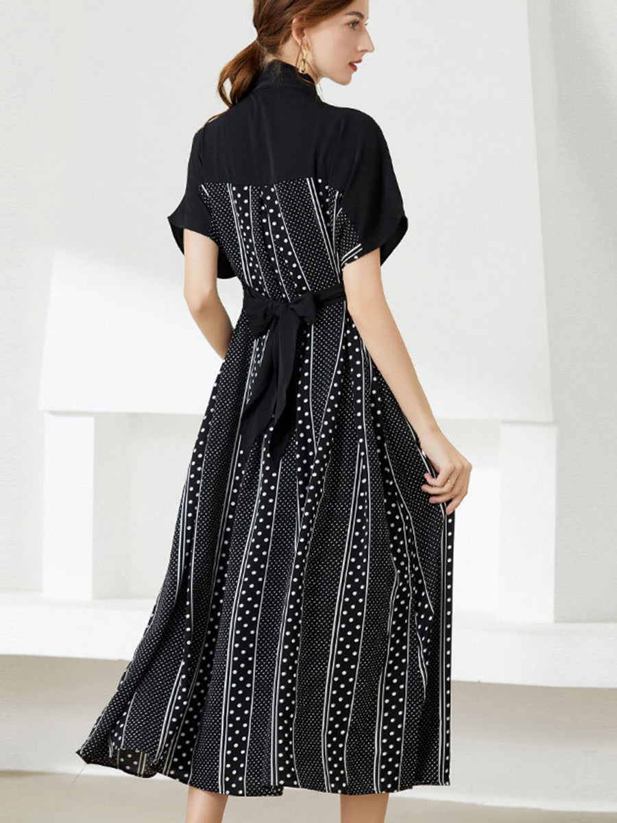 Dresses Reducing Age Lace Up Patchwork Midi Dress - LuckyFash™