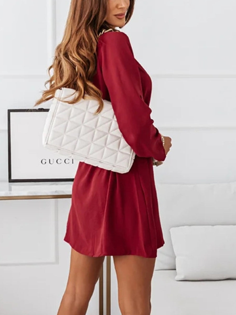 Dresses Button Lace Up Solid Color Mini Dress - LuckyFash™