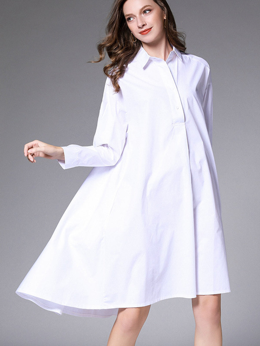 Women’s Dresses Plus Size Loose Lapel Collar Long Sleeve Mini Dress - LuckyFash™