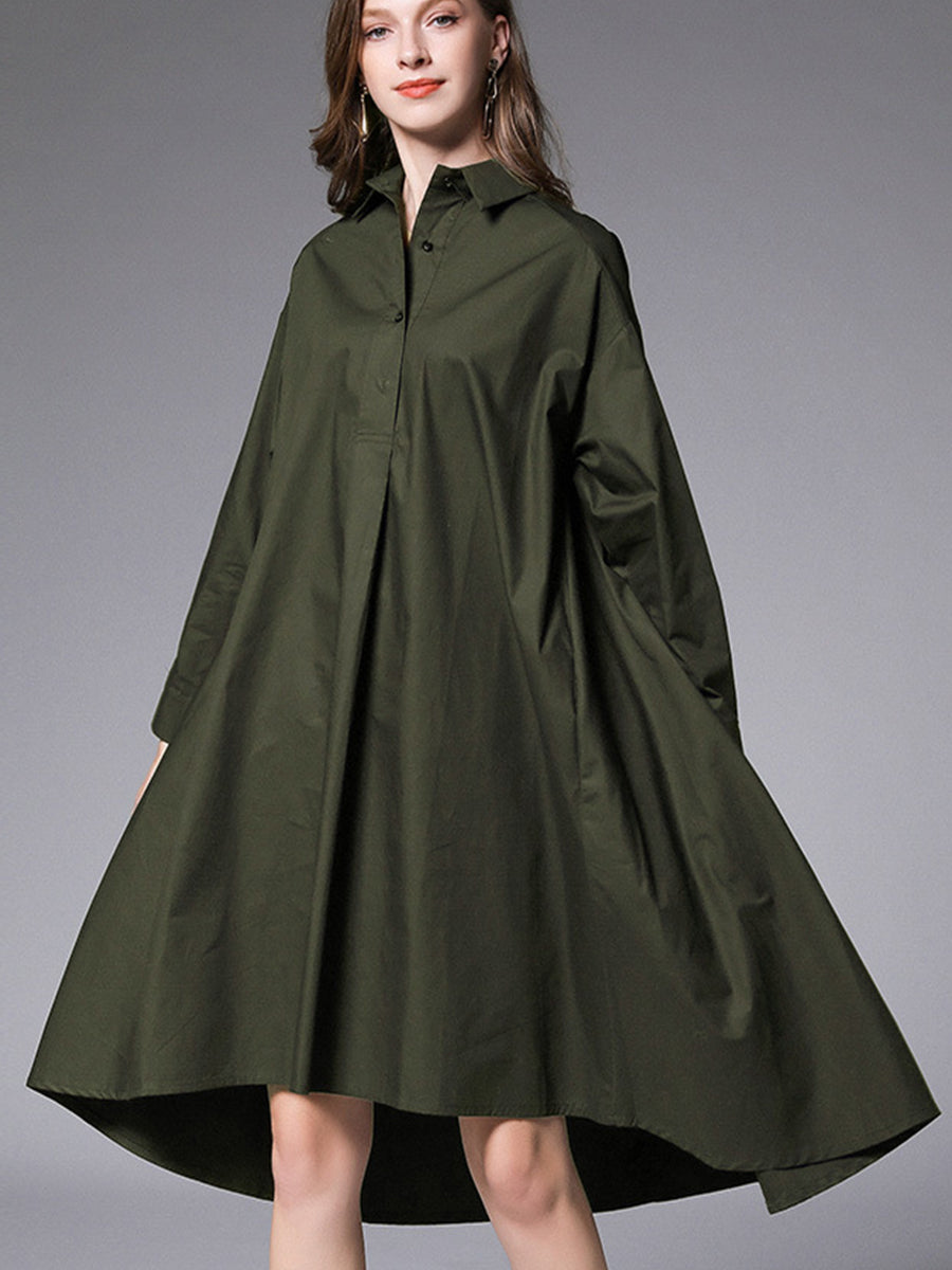Women’s Dresses Plus Size Loose Lapel Collar Long Sleeve Mini Dress - LuckyFash™