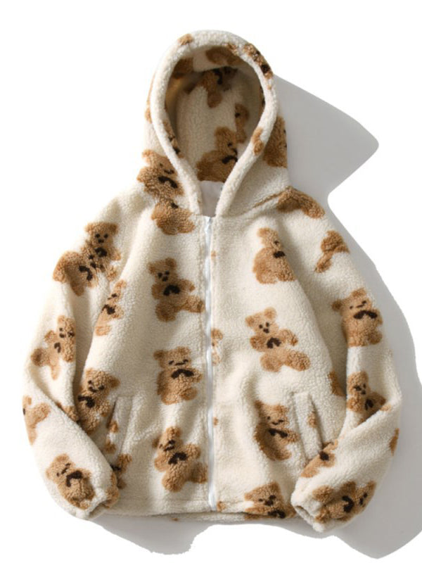 Hoodies Cartoon Bear Zip Pocket Plush Hoody - LuckyFash™