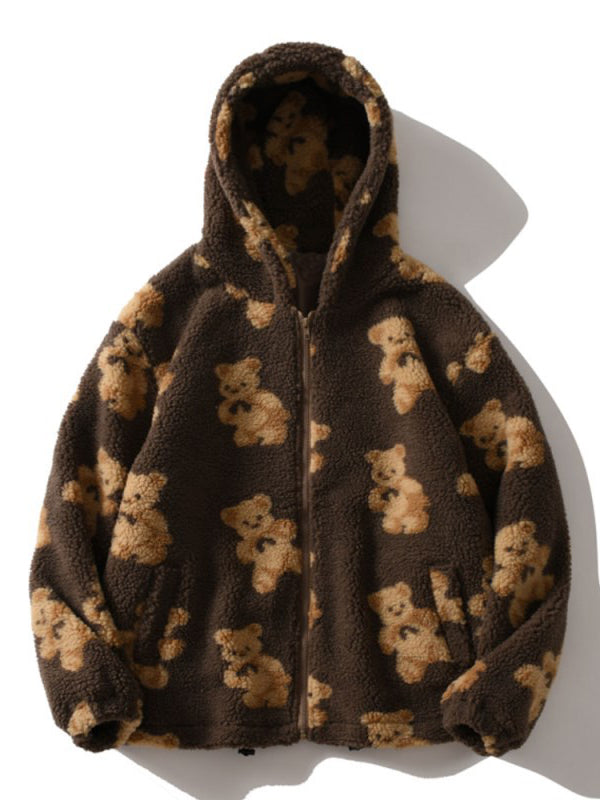 Hoodies Cartoon Bear Zip Pocket Plush Hoody - LuckyFash™