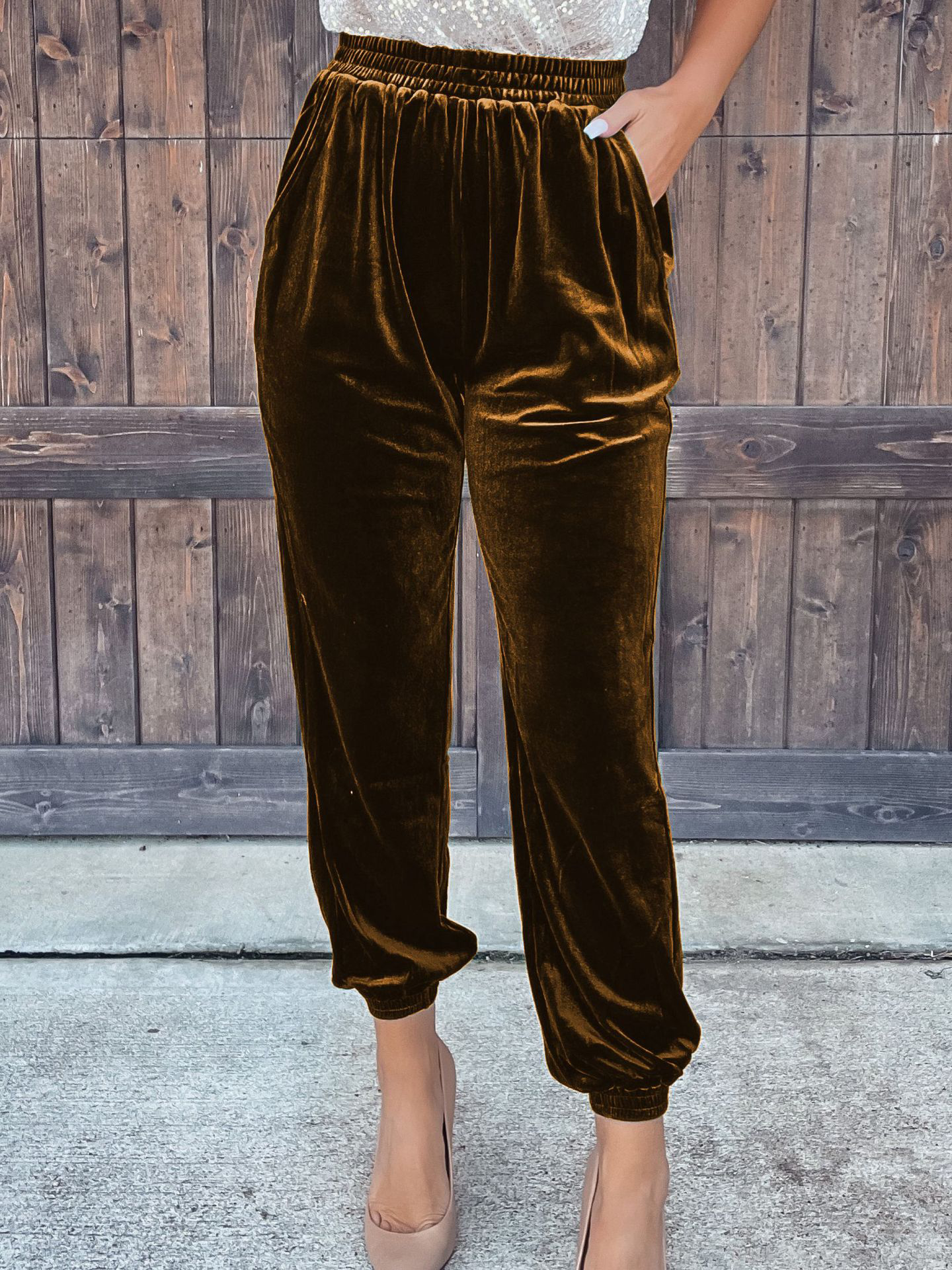 Pants Solid Velvet Straight-leg Pants - LuckyFash™