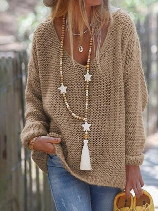 Women's Sweaters Casual V-Neck Long Sleeve Knitted Sweater - LuckyFash™