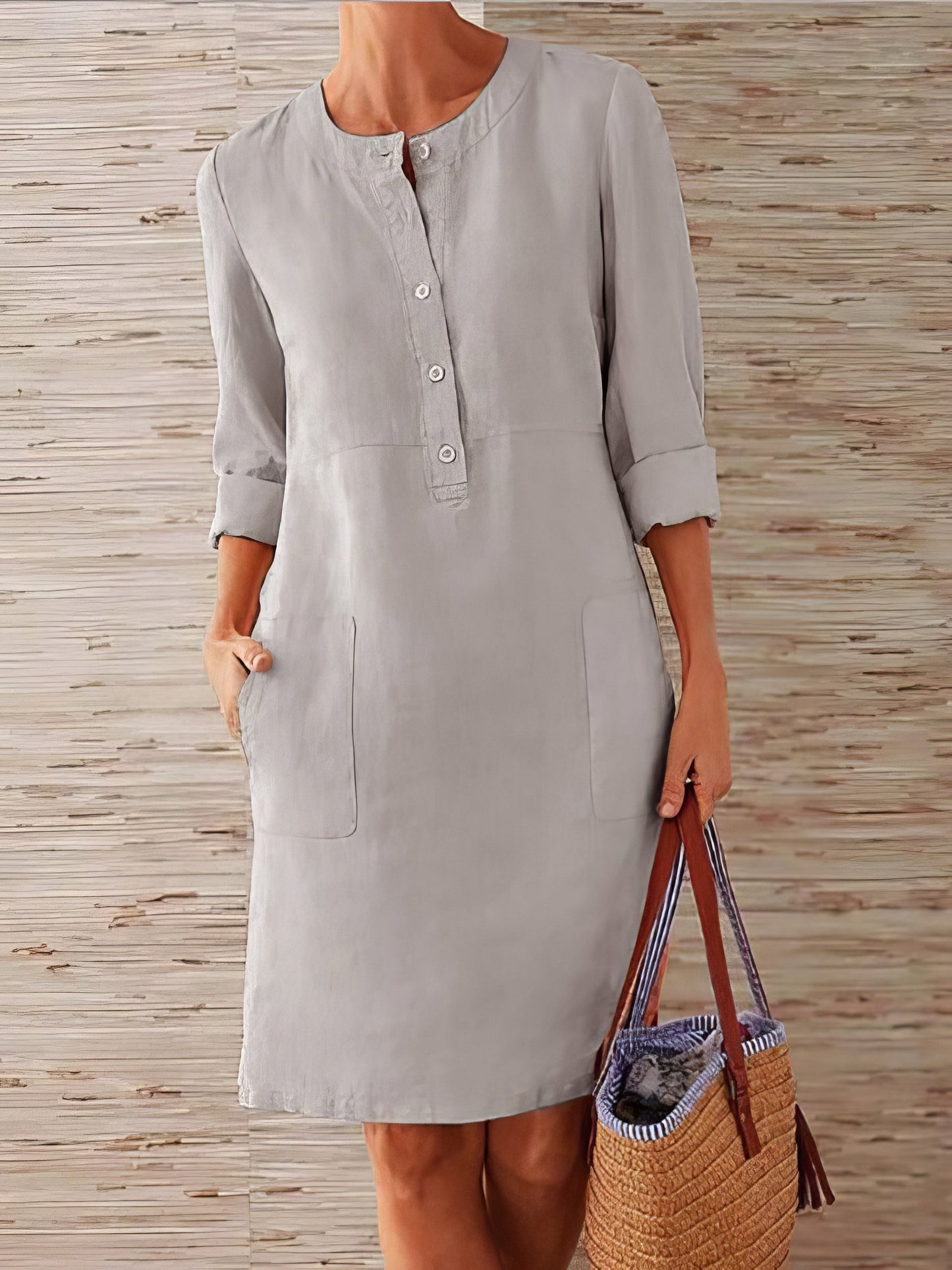 Dresses Cotton Linen Temperament Round Neck Long Sleeve Mini Dress - LuckyFash™