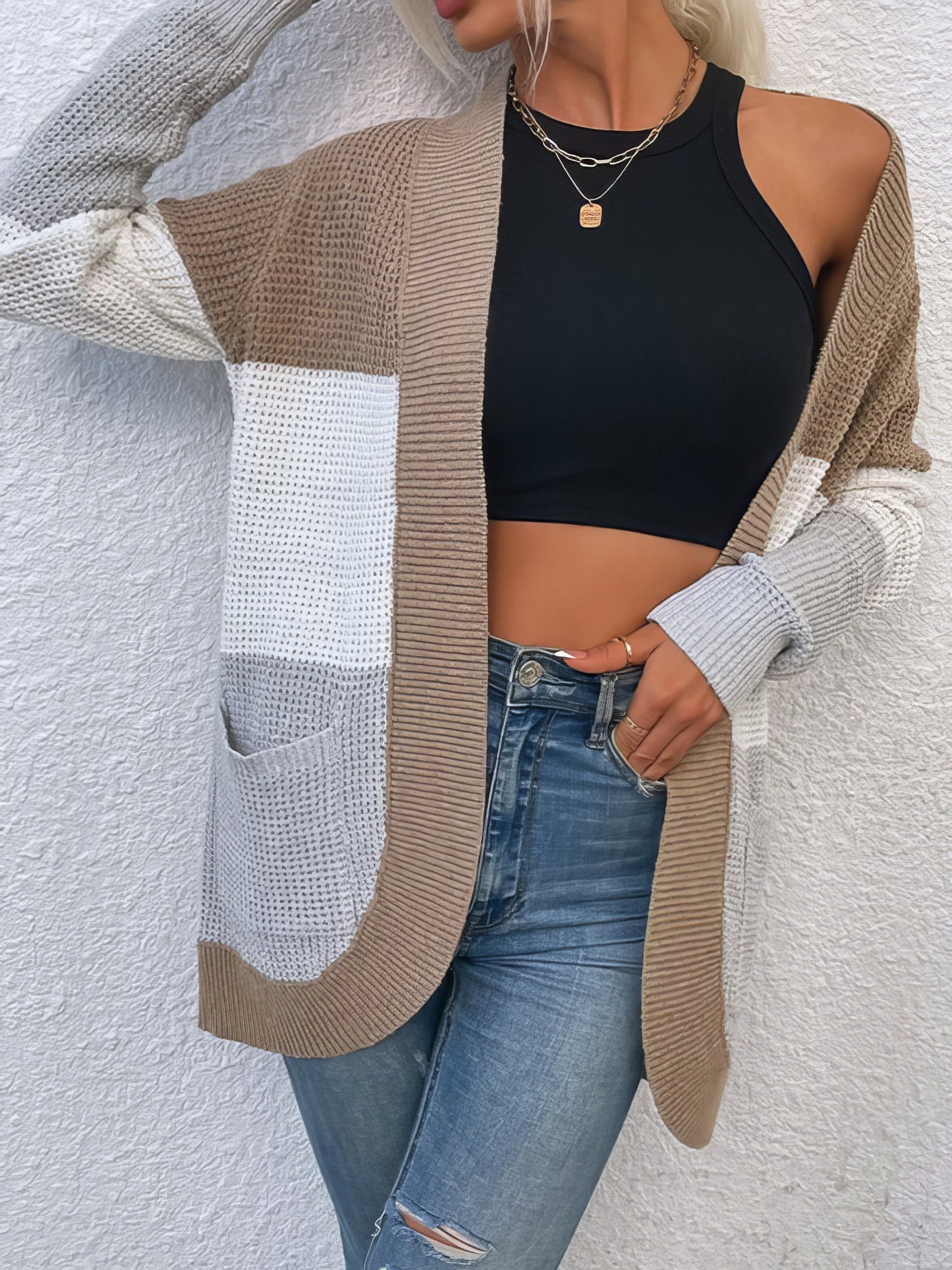 Cardigans Long Color Contrast Knitted Cardigans - LuckyFash™