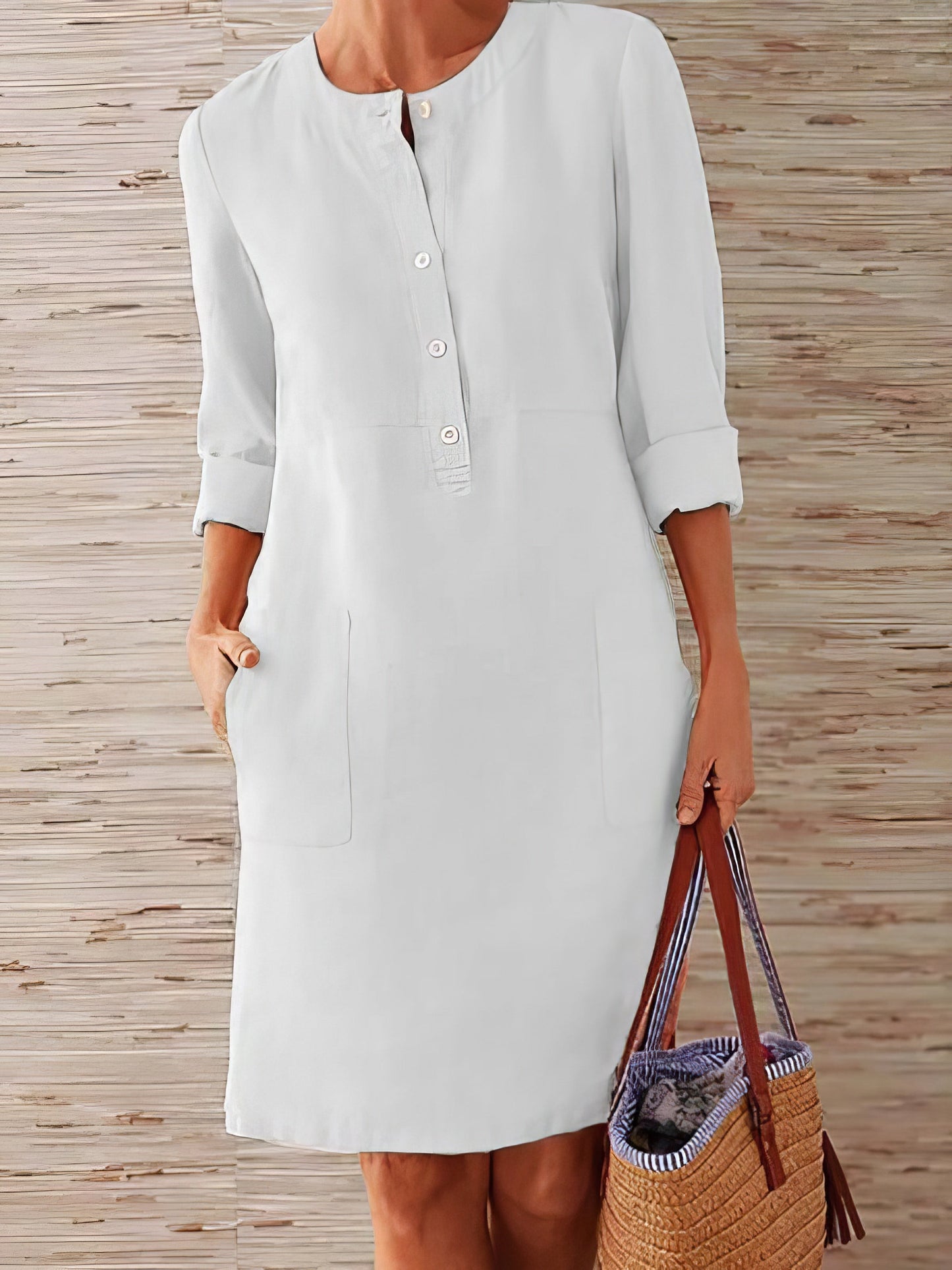 Dresses Cotton Linen Temperament Round Neck Long Sleeve Mini Dress - LuckyFash™