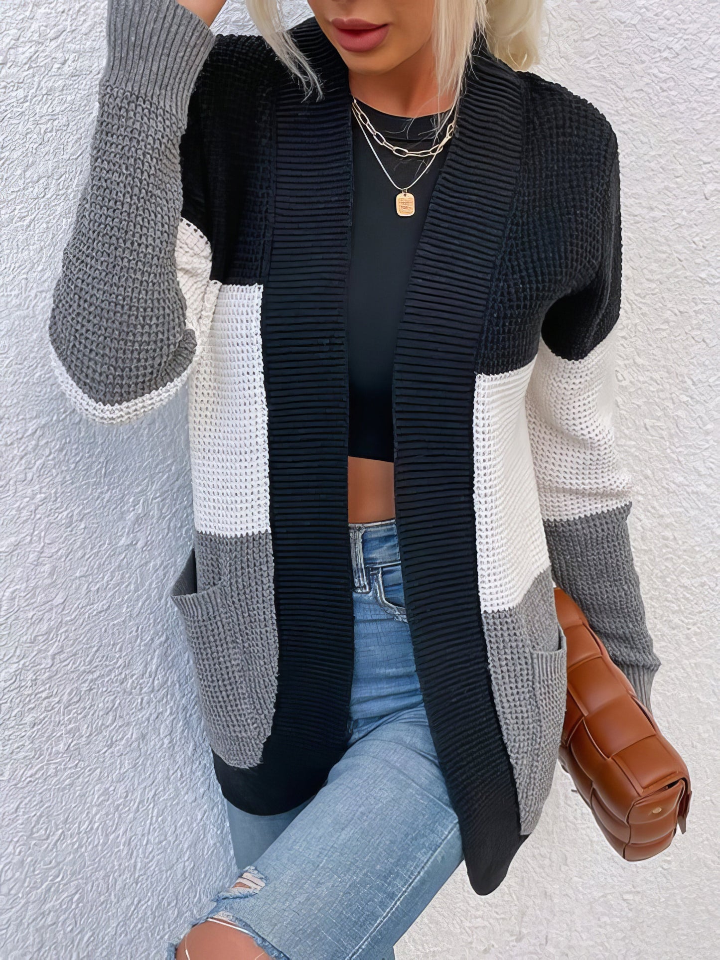 Cardigans Long Color Contrast Knitted Cardigans - LuckyFash™
