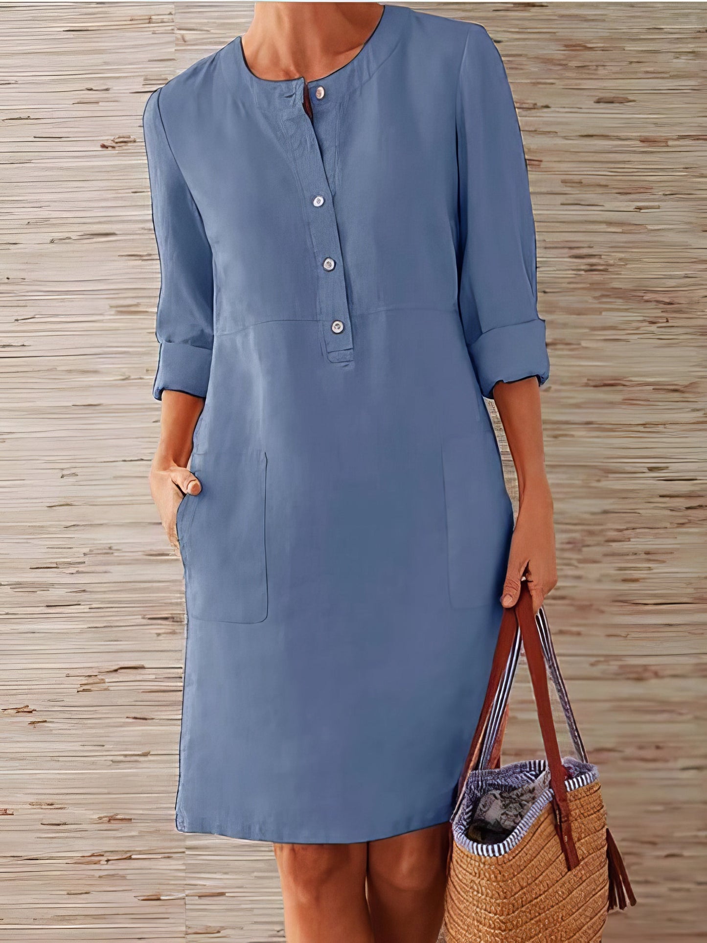 Dresses Cotton Linen Temperament Round Neck Long Sleeve Mini Dress - LuckyFash™