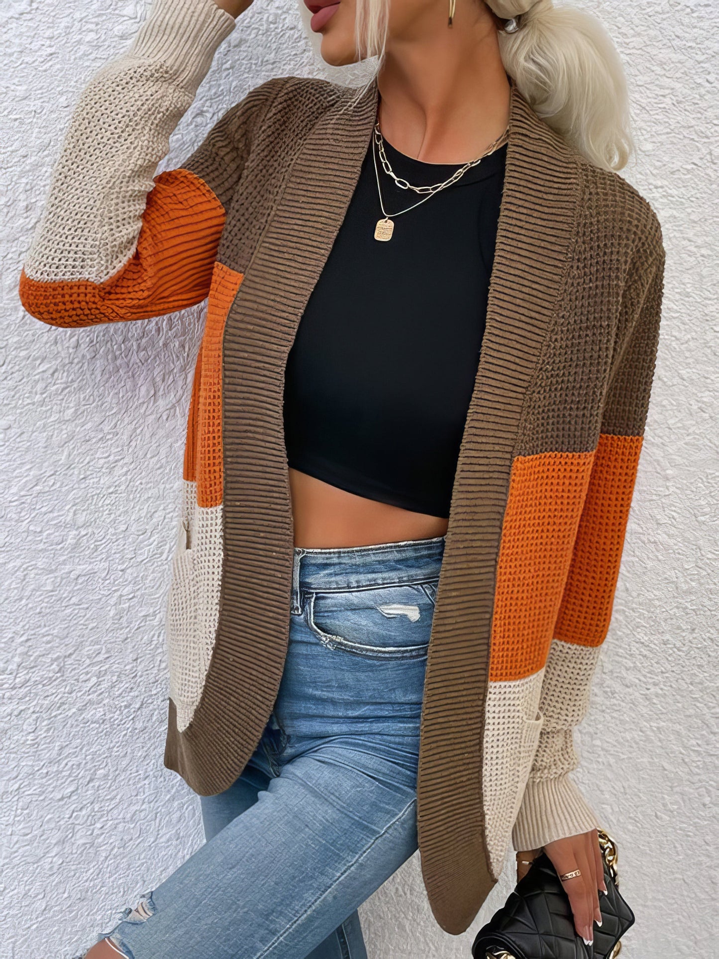 Cardigans Long Color Contrast Knitted Cardigans - LuckyFash™