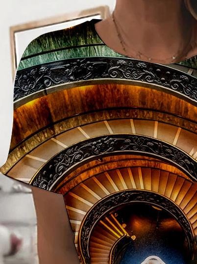 Architectural Printing Round Neck T-shirt - LuckyFash™