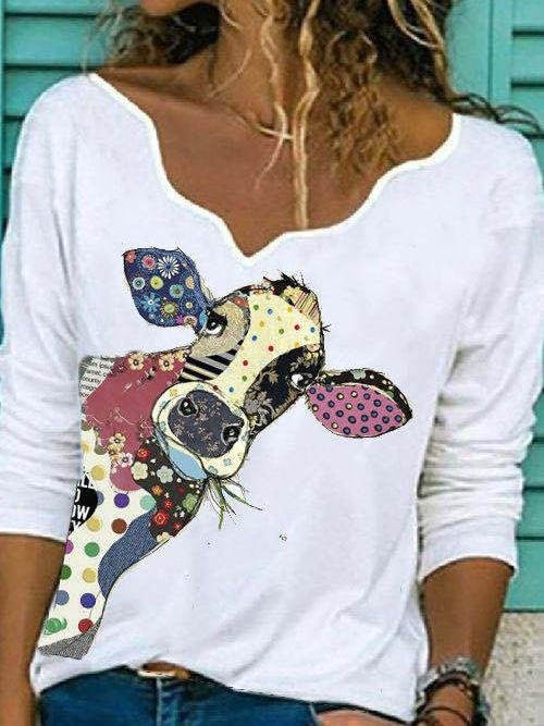 Bull Head Print Casual Long Sleeve T-Shirt - LuckyFash™