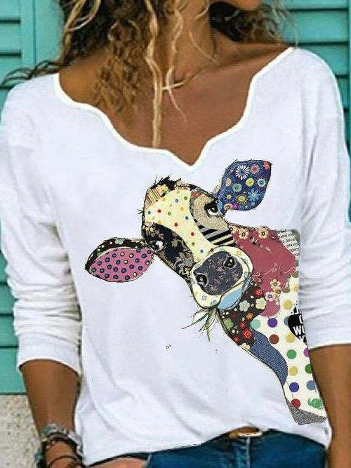 Bull Head Print Casual Long Sleeve T-Shirt - LuckyFash™