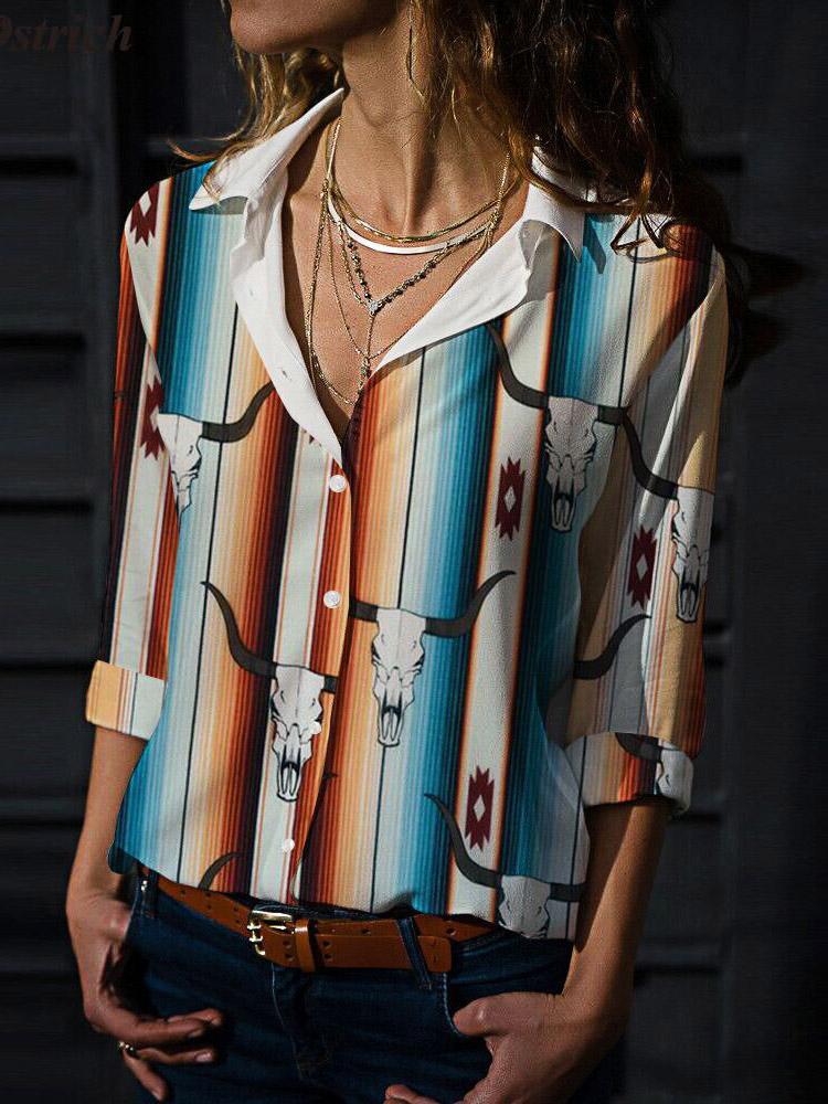 Bull Head Print Long Sleeve Loose Blouses - LuckyFash™