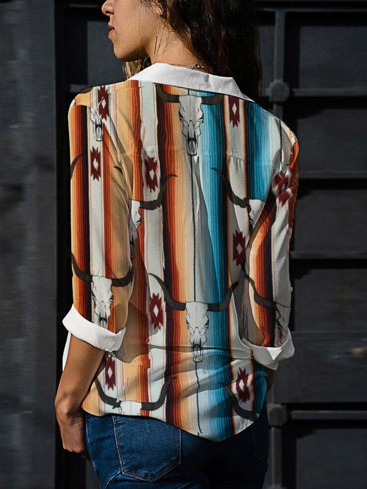 Bull Head Print Long Sleeve Loose Blouses - LuckyFash™