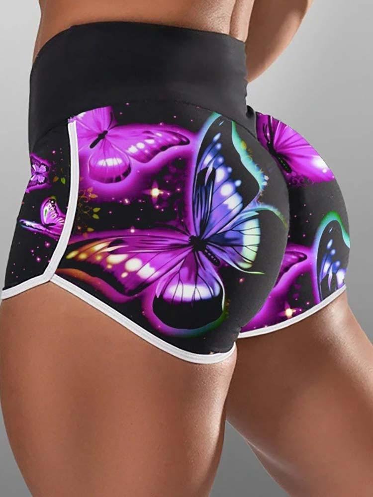 Butterfly Print High Waist Active Shorts - LuckyFash™