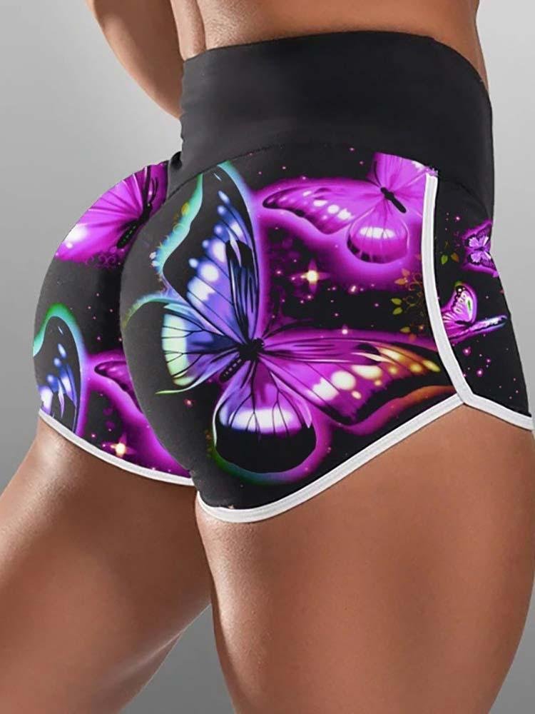 Butterfly Print High Waist Active Shorts - LuckyFash™