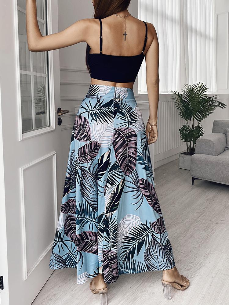 Cami Crop Top & Tropical Print Maxi Skirt Sets - LuckyFash™
