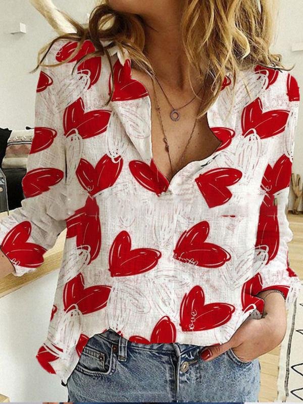 Cardigan Stand Collar Heart Print Blouses - LuckyFash™