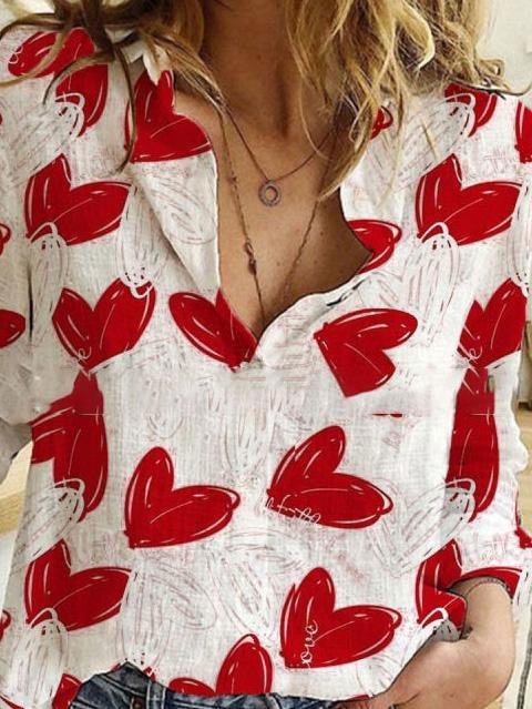 Cardigan Stand Collar Heart Print Blouses - LuckyFash™