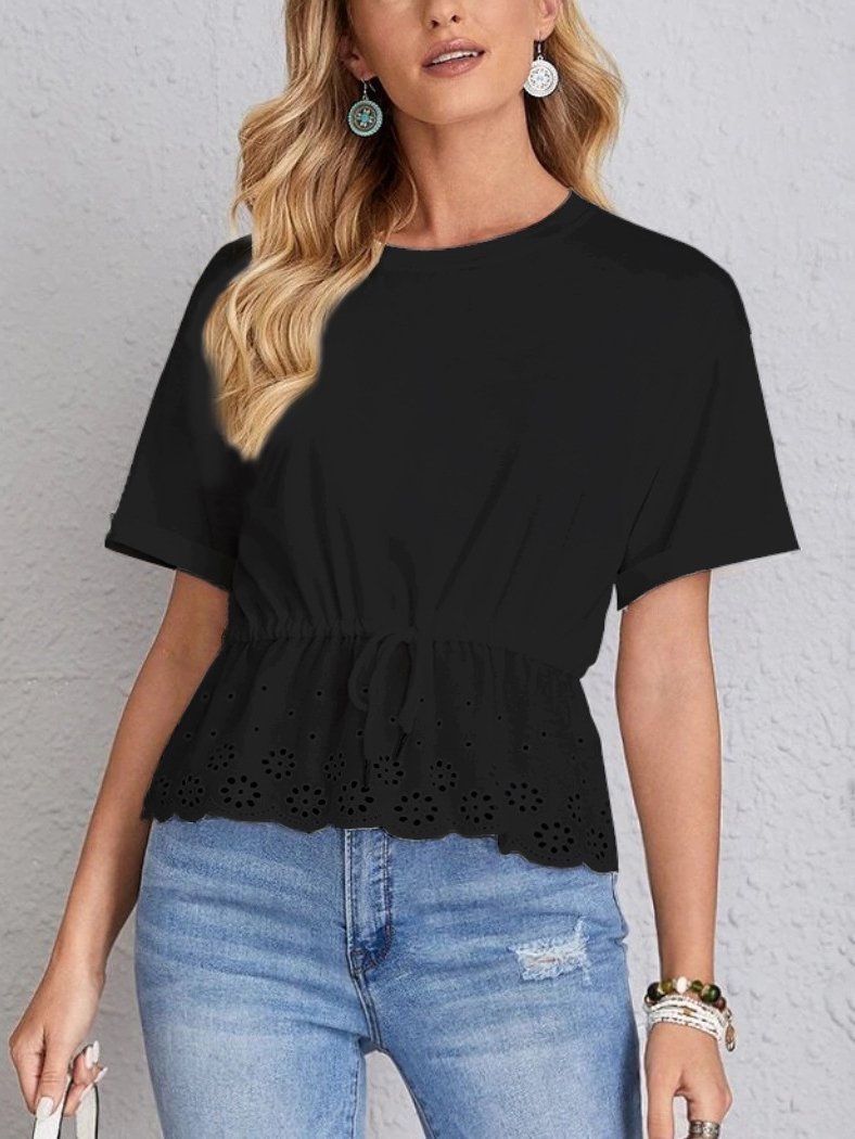 Casual All-match Lace Drawstring Hem Blouse - LuckyFash™