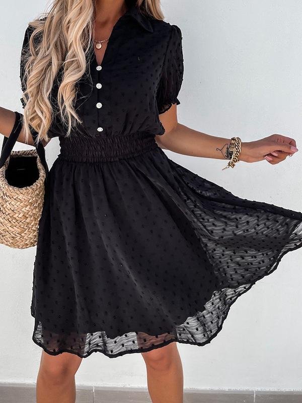 Casual Black Button Embellished Mesh Dress - LuckyFash™