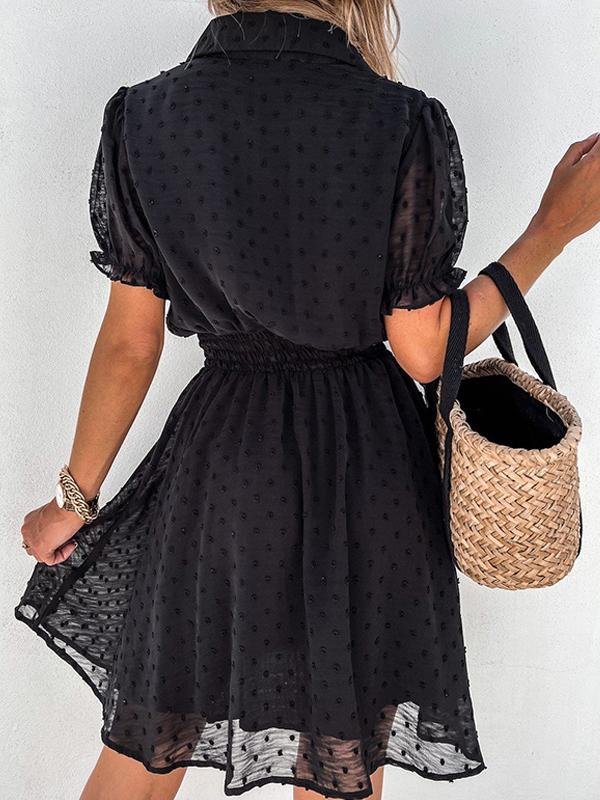 Casual Black Button Embellished Mesh Dress - LuckyFash™