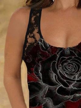 Casual Lace Rose Print Sleeveless Vest - LuckyFash™