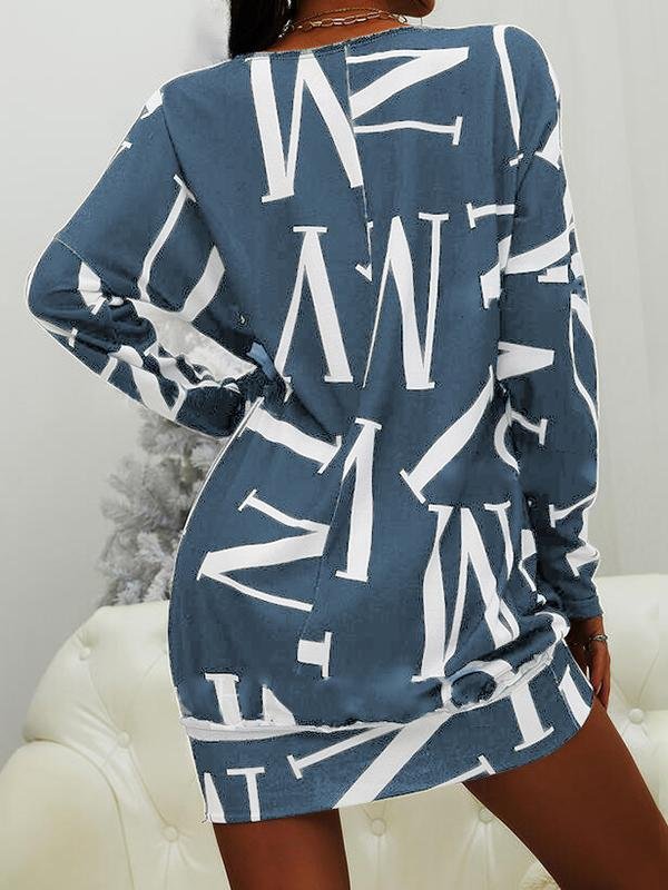 Casual Long Sleeve Letter Print Round Neck Dress - LuckyFash™